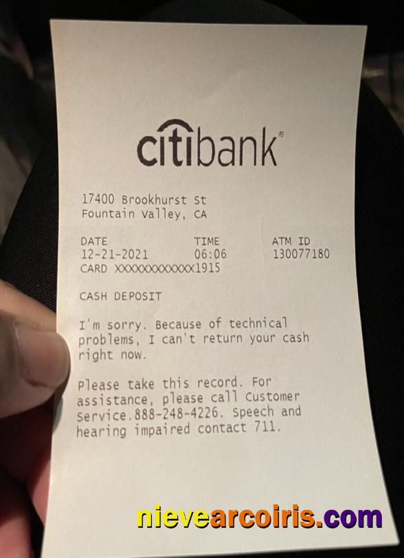 USA Citibank deposit receipt